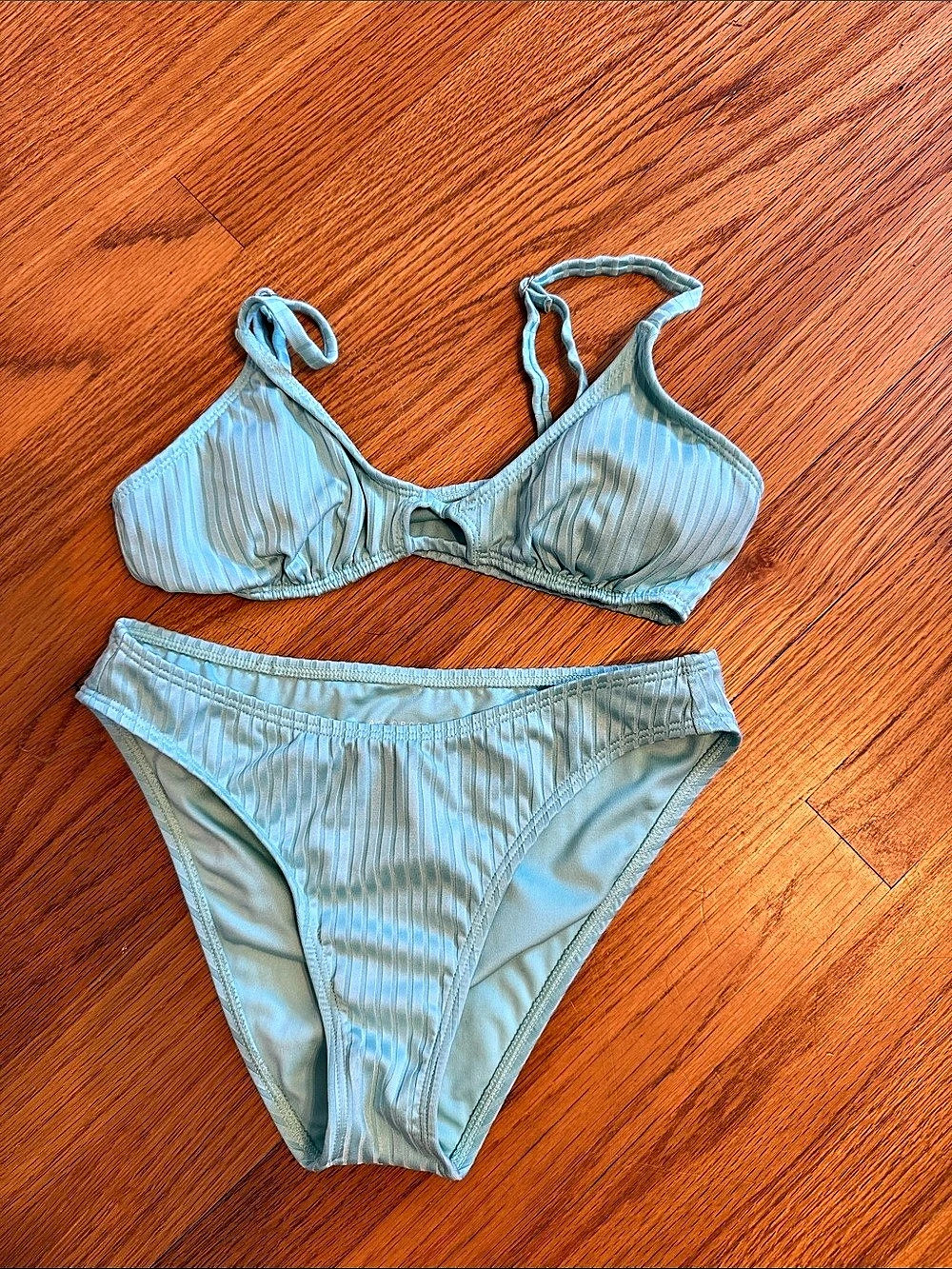 Aeropostale Ribbed Striped Bikini Set in Teal Blue Size Small